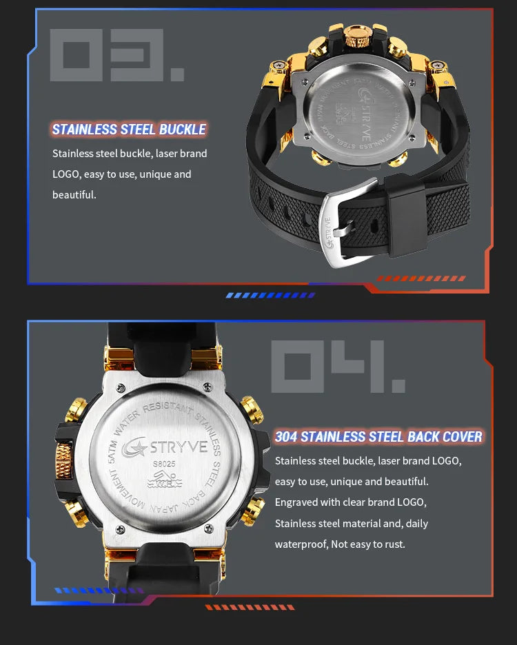 Fashion Stryve Watches S8025 Men's Cool Colorful Sports Digital Watches Fashion Designer Dual Movement Men's Wrist Watch
