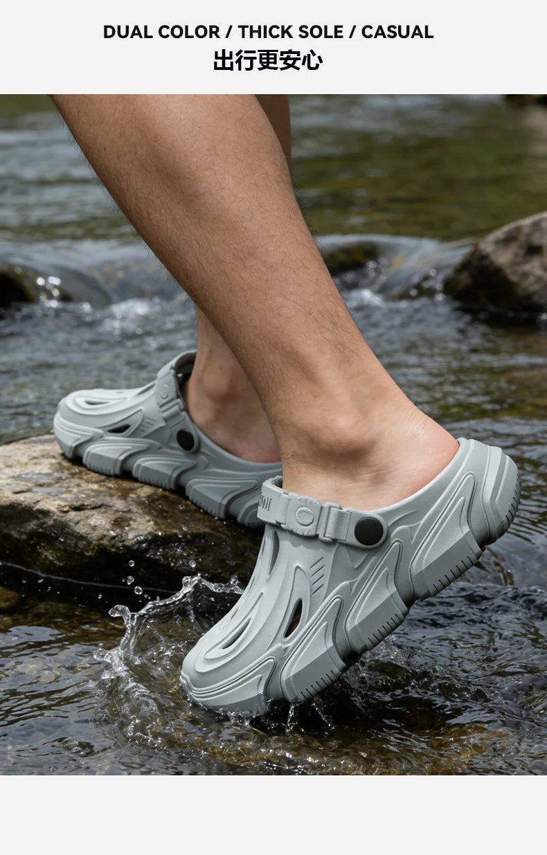 Thick soled perforated shoes for men, 2026 new model for home use, anti slip, wear-resistant, breathable and not tiring