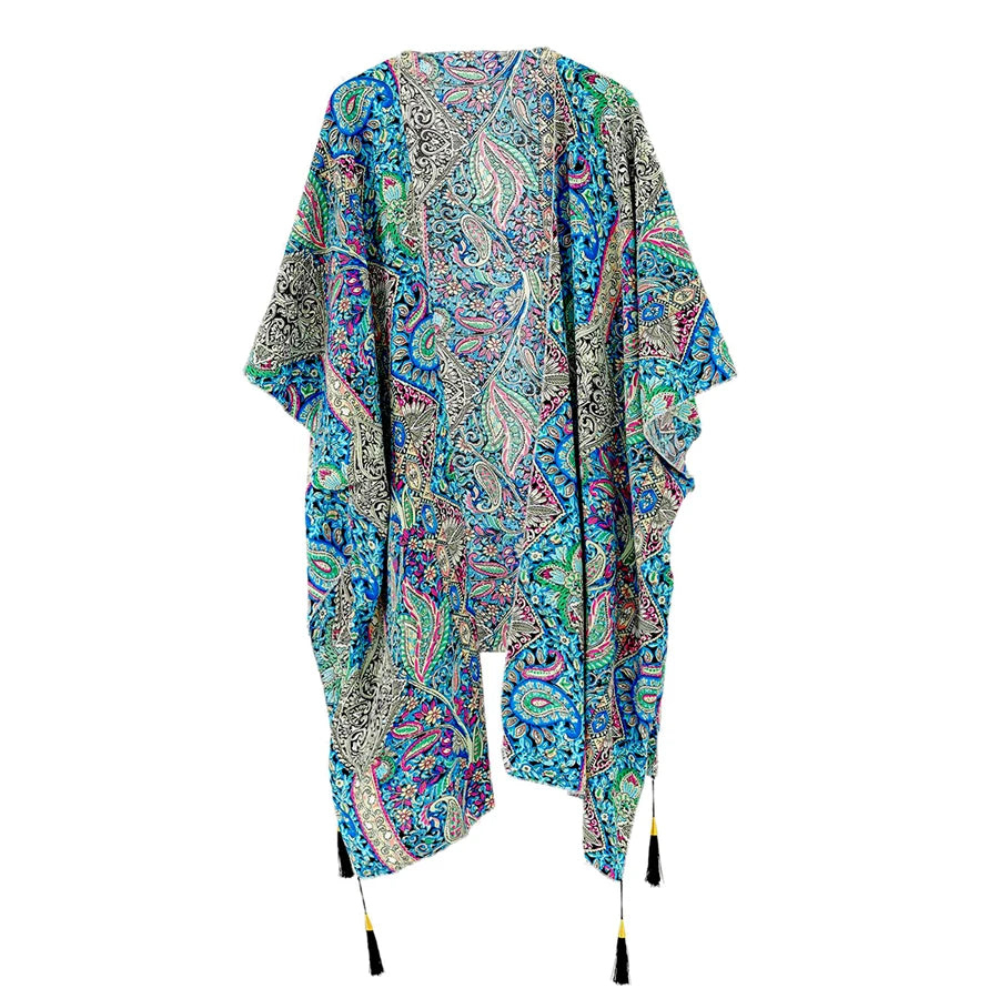 Fashion Vintage Paisley Bikini Cover Ups Summer Chiffon Cardigan Cape Women Beach Swimsuit Sun Protection Smock Loose