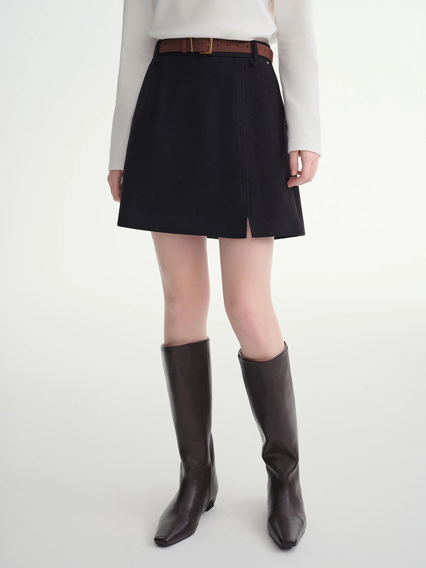 DUSHU Classic Elastic Waist Skirt For Women Winter Office Solid Color College