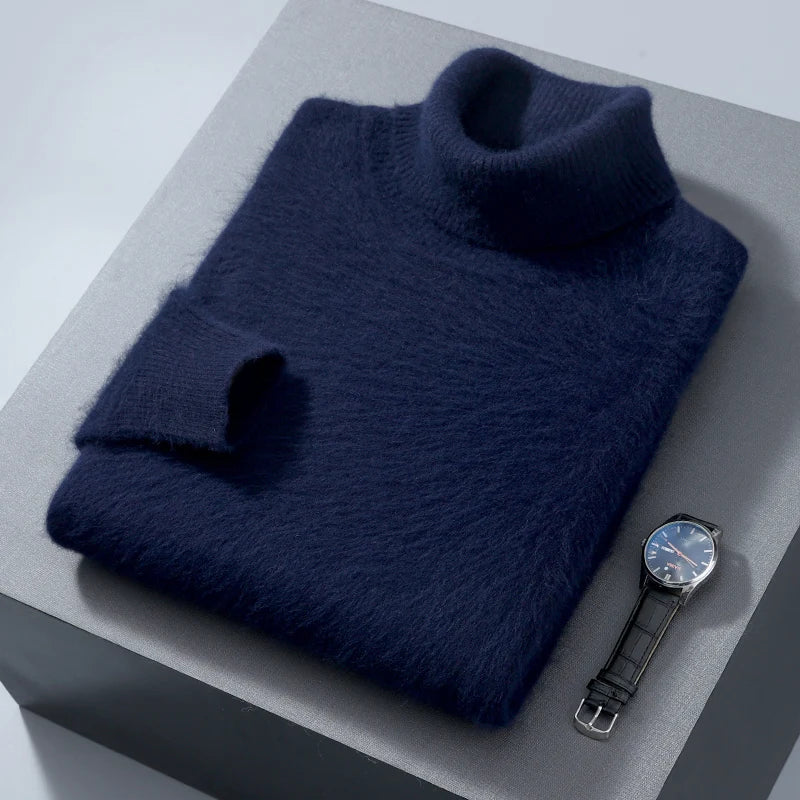 Men's 100% Mink Cashmere Sweater High Lapel Thick Knitted Pullover Casual Large Size Middle-Aged Sweater Autumn Winter New Tops