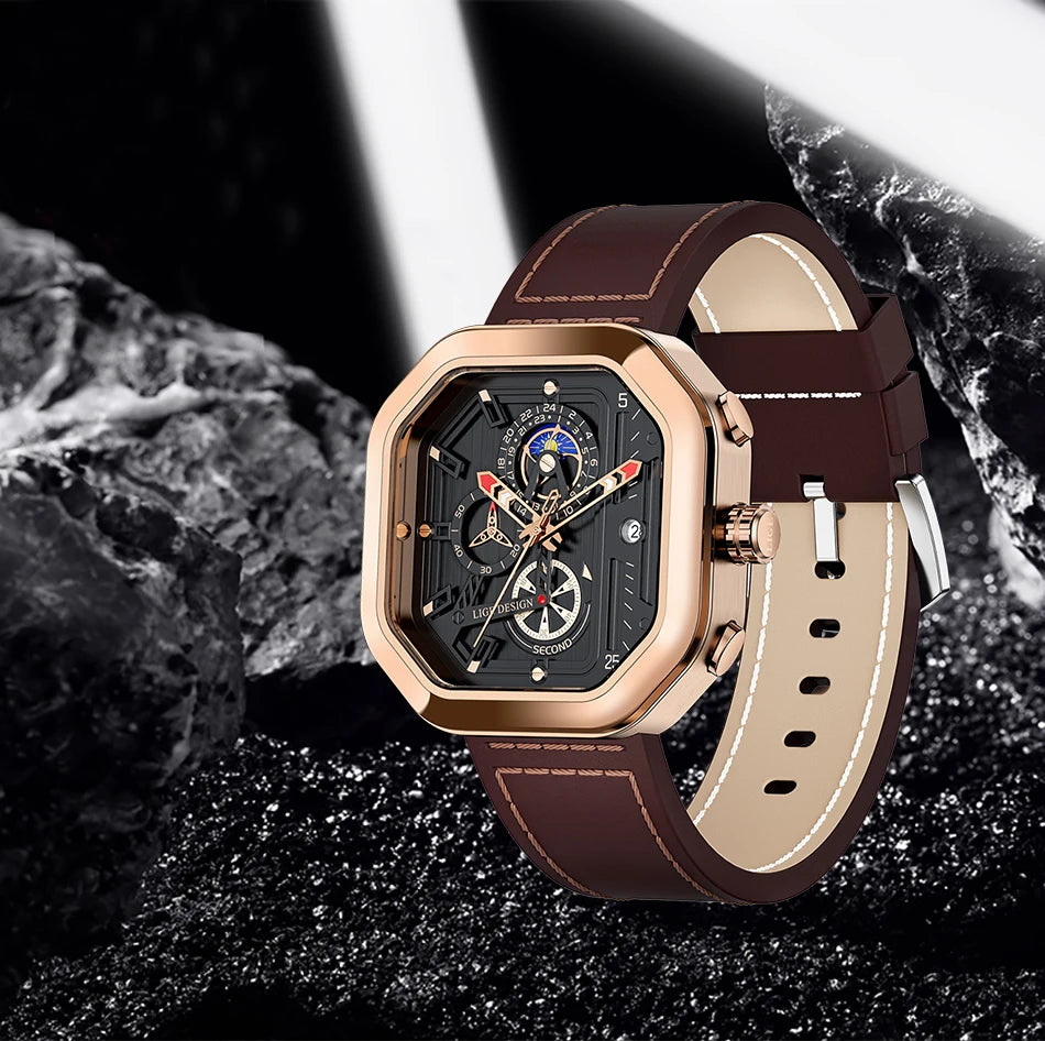 2025 LIGE Business Leather Watch For Men Top Brand Luxury Mens Watches Waterproof Quartz Wrsitwatch 24 Hours Moon Phase Clock