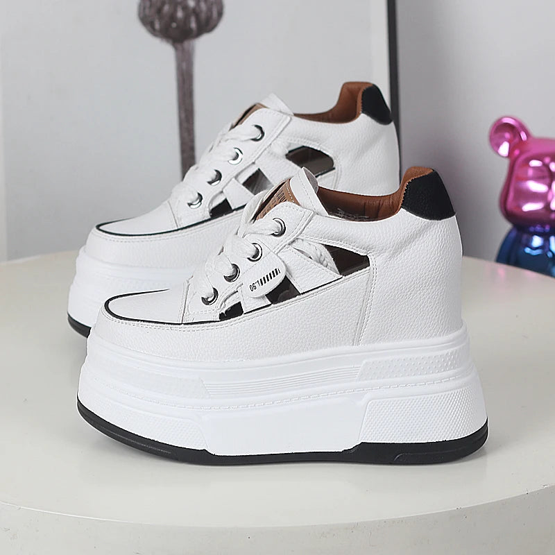 Spring and Summer Platform Casual Shoes Ultra High Heels Increase 12CM Small Hollowed Breathable Sandals