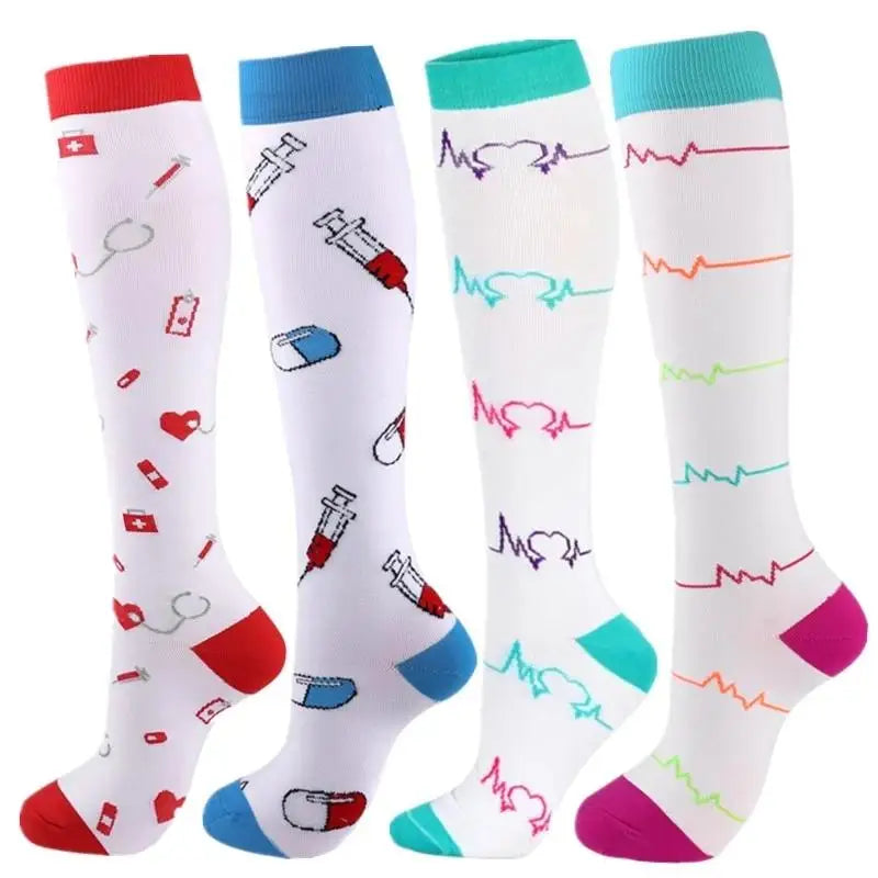 4 Pairs Compression Socks 20-30mmhg High Stockings Men Women Sports Socks For Marathon Cycling Varicose Veins Pregnancy Nursing