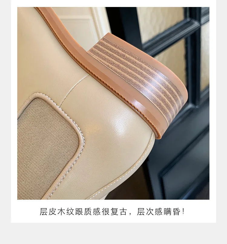 2026 Autumn/Winter Ankle Boots Women Basic Chelsea Botas Mujer Low Thick Heels Short Booties PU Leather Slip On Stretch Botines