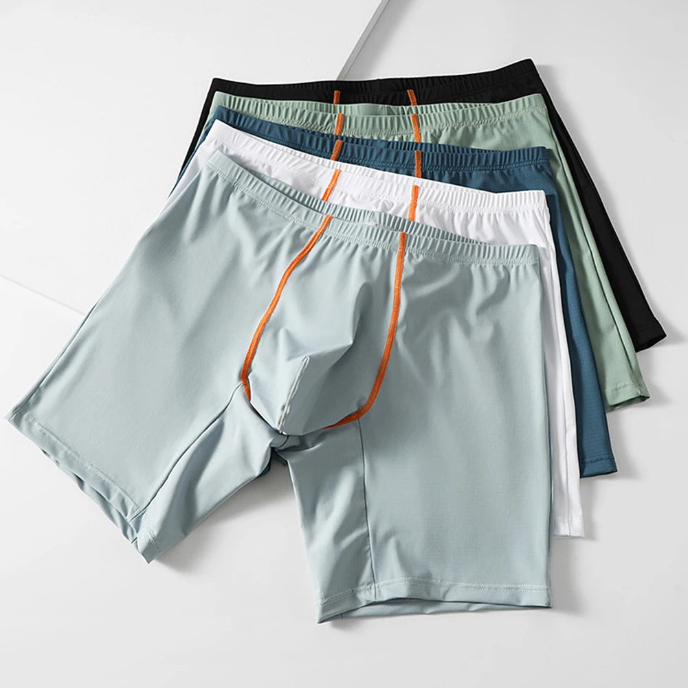 Mens Ice Silk Underwear Lengthened Sexy Lingerie Soft Boxer Briefs Casual Underpants Men Sports Solid Color 5Color Men's Panties