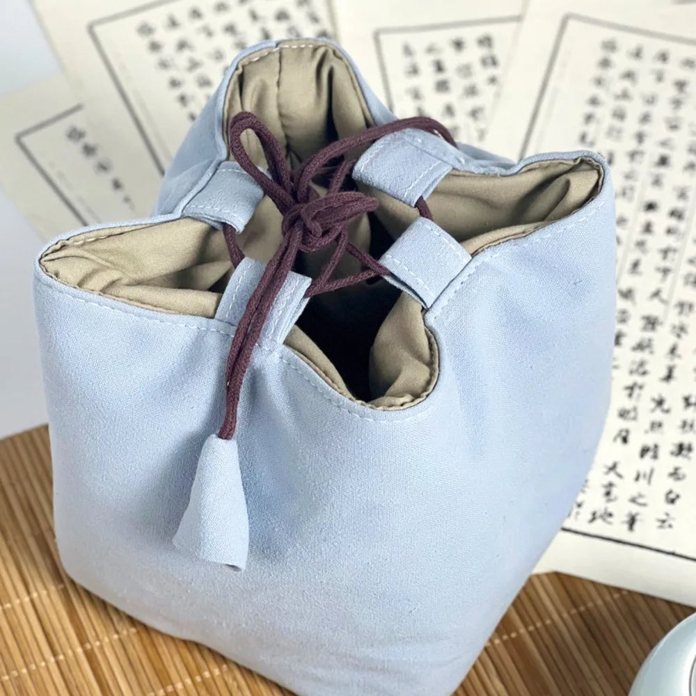 Chinese Style Tea Set Organizer Bag Embroidered Breakage-proof Teacup Drawstring Cloth Pouch Tea Ceremony Accessories