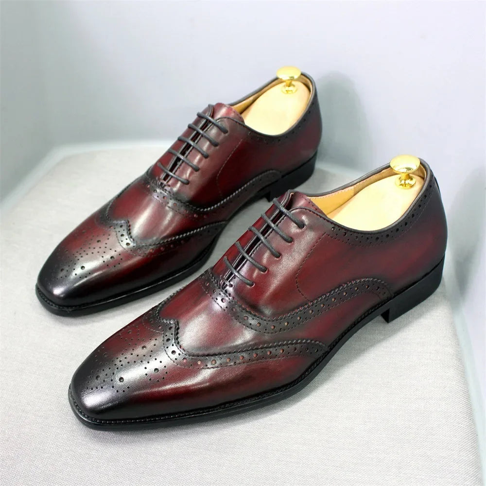 Noble Purple Handmade Mens Brogue Carved Leather Shoes Genuine Leather Men's Dress Shoes Classic Business Formal Shoes for Men