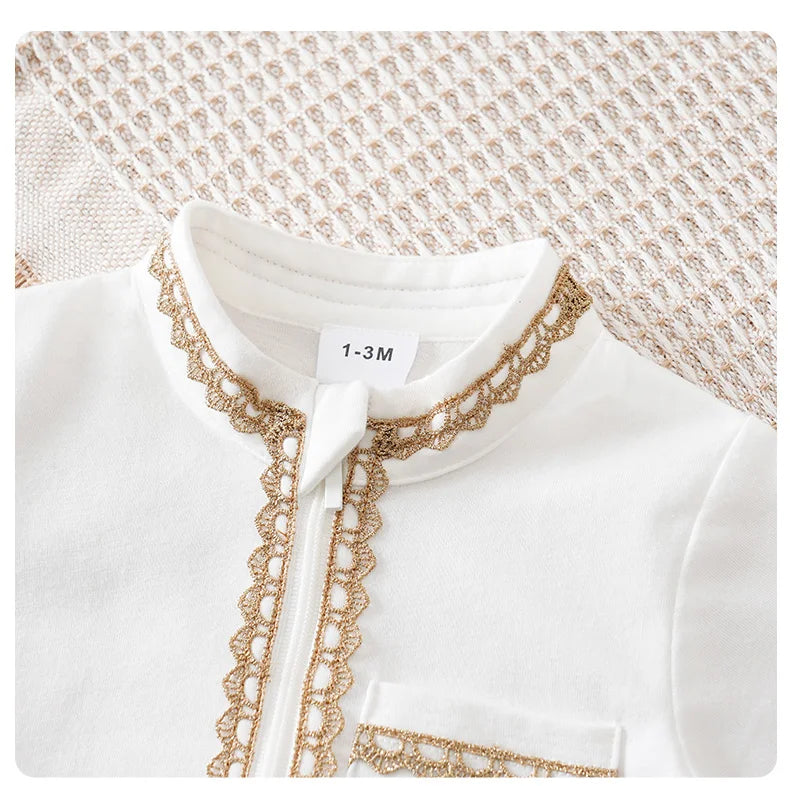 Newborn Baby Clothes Middle Eastern traditional ethnic style Islamic cotton Ramadan White summer short sleeved baby jumpsuit
