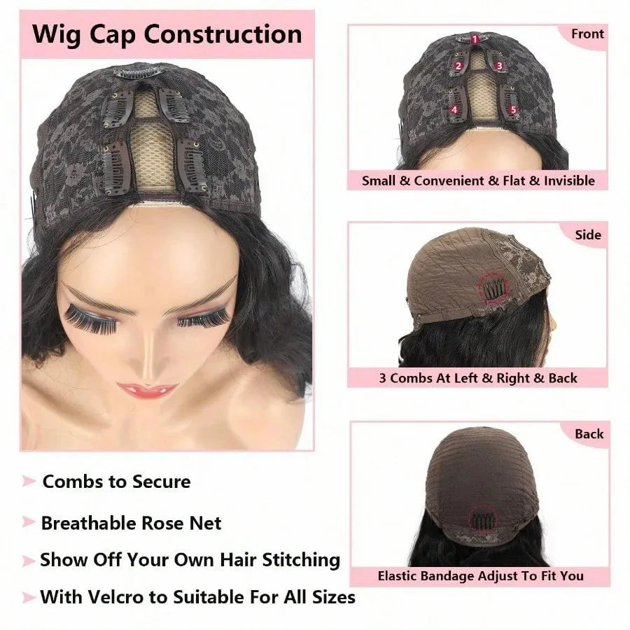 Ombre V Part Wig Human Hair Body Wave Upgrade U Part Human Hair Wig With Clips Black Wigs For Women 230% Density No Leave Out