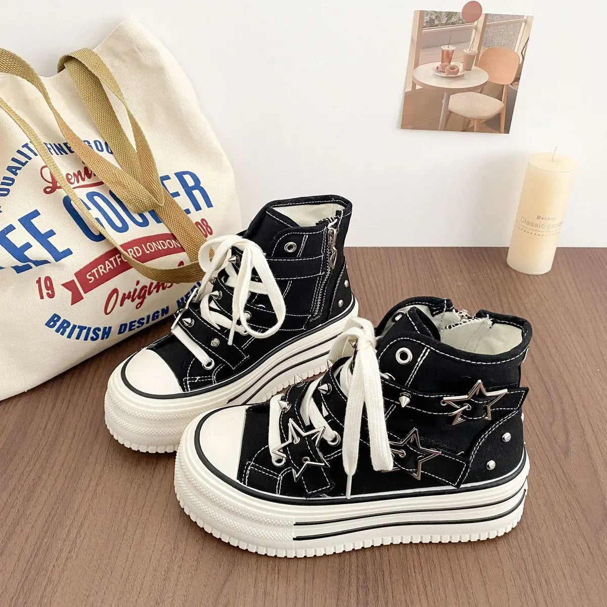Y2K Pink High-top Canvas Shoes for Women Design Rivet Buckle Lace-up Platform Women's Summer Sports Shoes Fashion Board-shoe