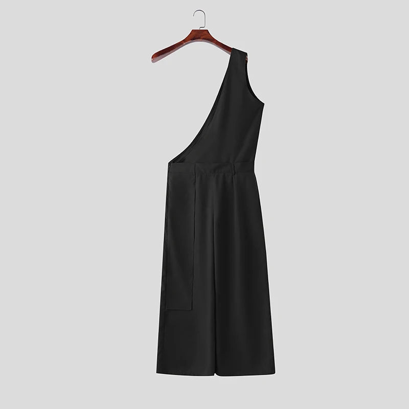 INCERUN Men's Jumpsuits Pants Solid Color Loose Sleeveless Irregular Rompers For Man Streetwear 2026 Fashion Casual Man Overalls
