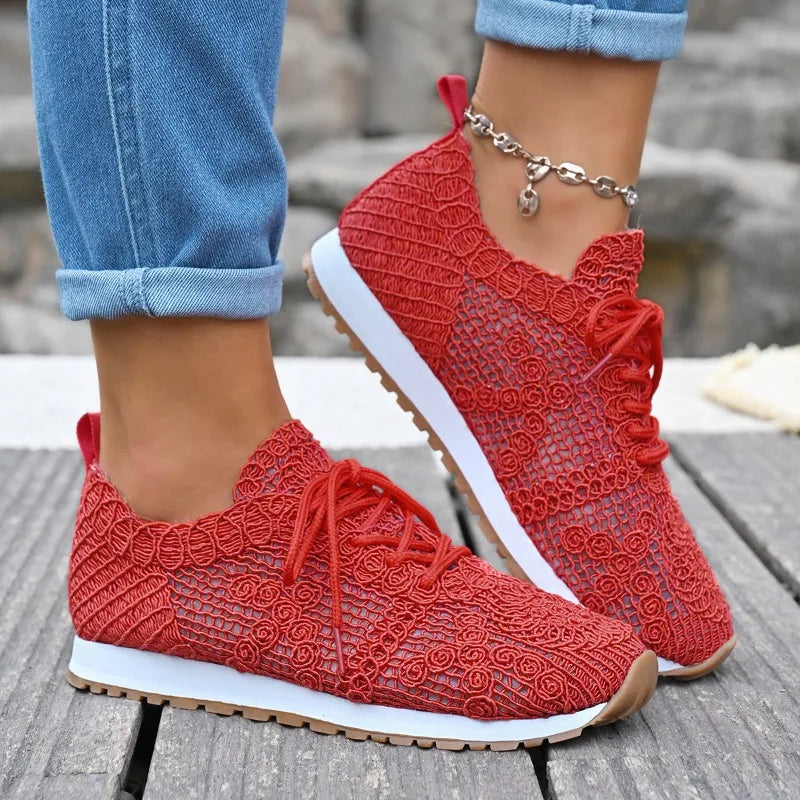 2026 Brown Knit Breathable Womens Sneakers Shoes New Platform Flats Woman Plus Size 43 Non Slip Casual Shoes Mesh Tenis De Mujer