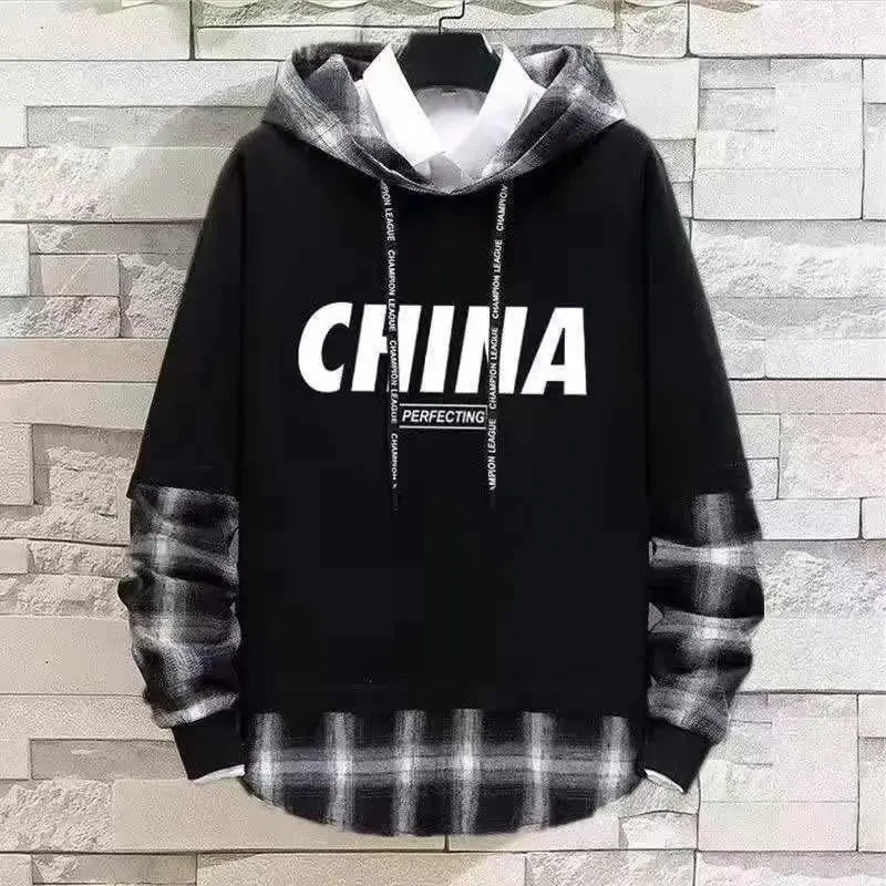 Sports Suits Jogging Male T Shirt Alphabet Pants Sets Hooded Clothes for Men Plaid Top Stylish Tracksuit Original Brands Cool S