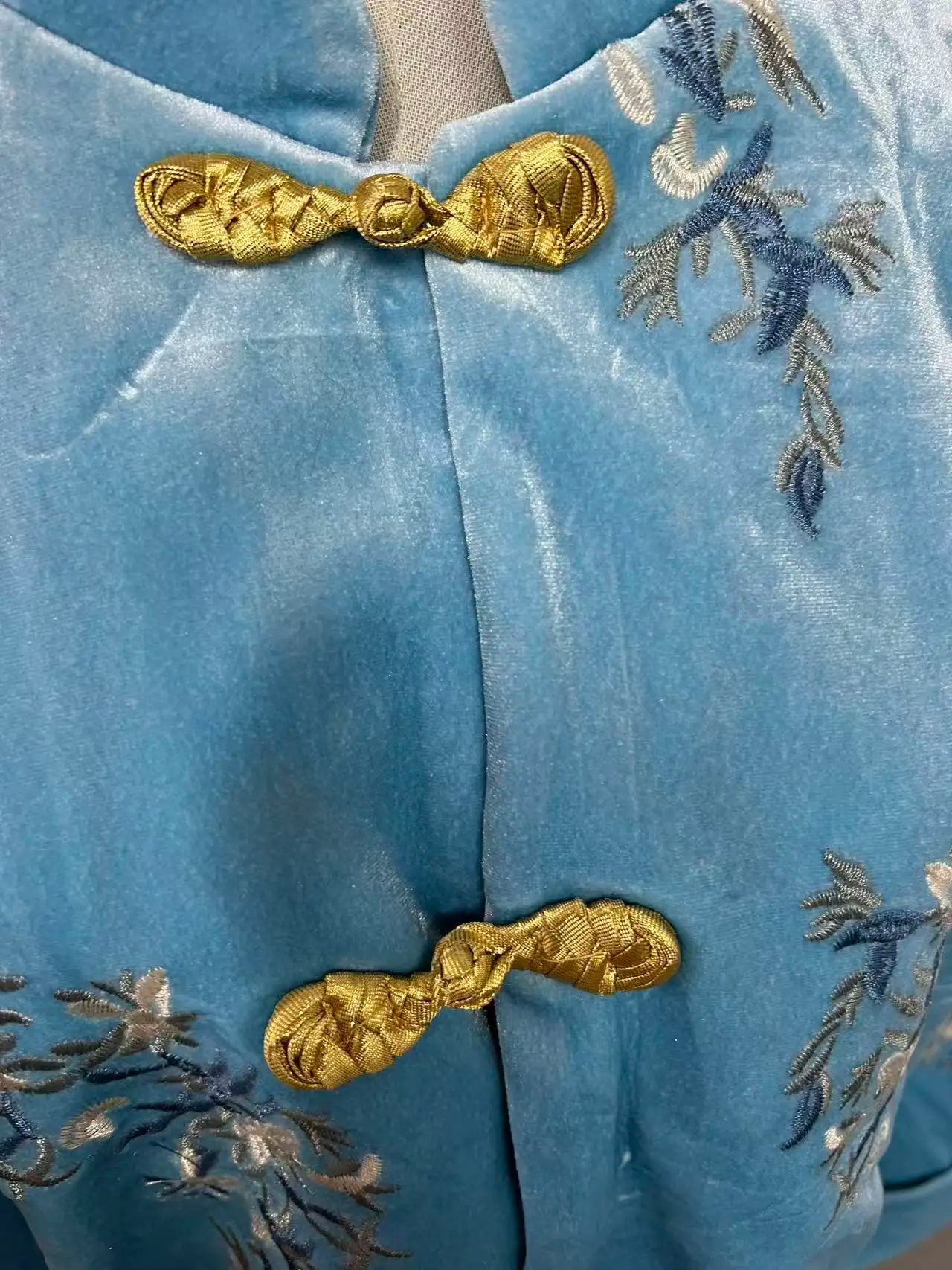 Winter Coat New Chinese Style Standing Collar Tang Suit Blue Embroidered Velvet Jacket Women Clothing Loose Short Coat Women Top