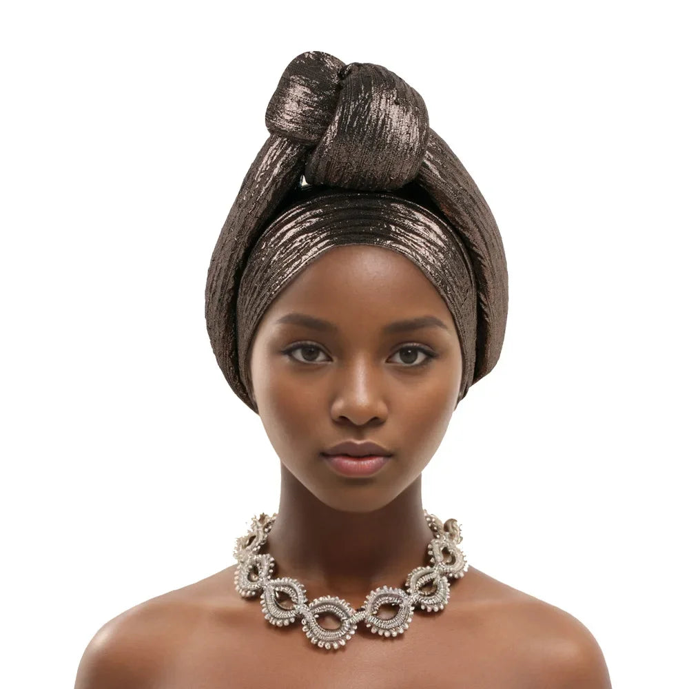 Handmade Big Knotted African Turban Cap Headtie Female Head Wraps Nigeria Wedding Party Headpiece Pre-Tied Headscarf Bonnet 2024