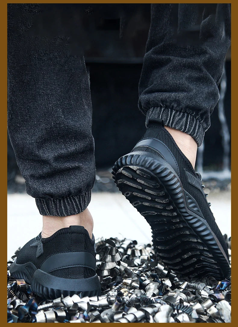 Oulylan Men Breathable Industrial Safety Shoes Wear Resistant Steel Toe Work Sneakers Lightweight Anti-smash Protection Footwear