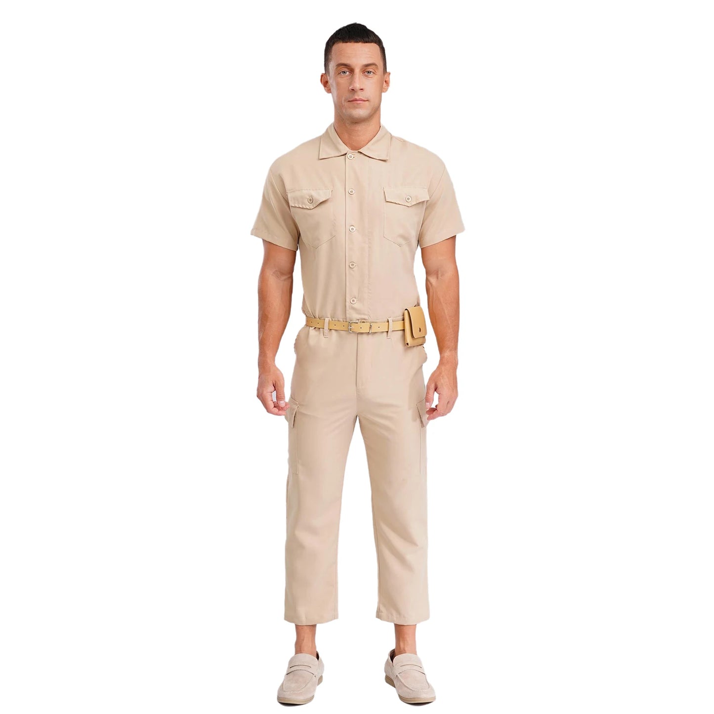 Mens Overalls Work Cargo Jumpsuit with Purse And Belt Workshop Uniform Multi-pocket Shorts Bottom Coveralls Rompers Work Wear