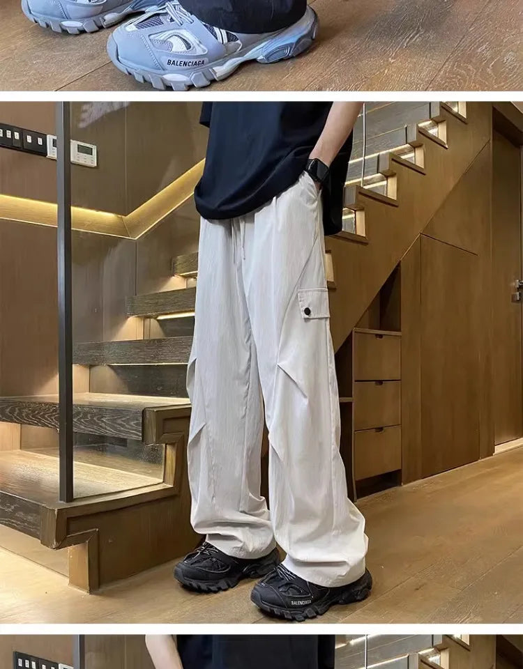 American Style Workwear Men's Summer Lightweight Tall Quick-Dry Trousers with Pleats for Hiking and Paratrooper