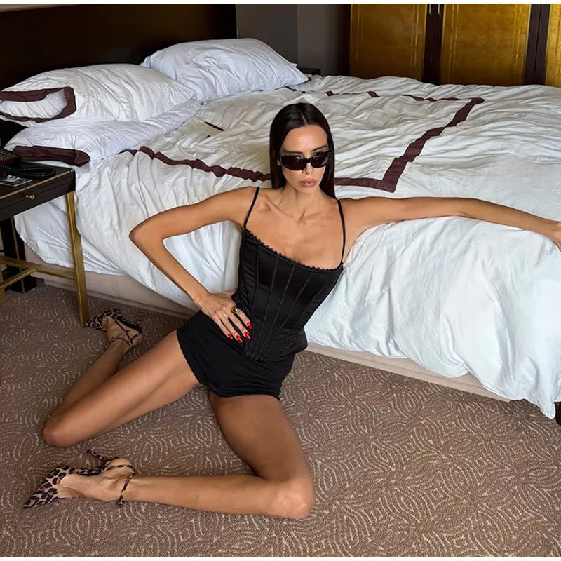 Sexy Satin Fish-bone Corset Women Slim Sleeveless Waist-cinching Spaghetti Strap Tank Tops 2026 New Ladies Spring Summer Outwear