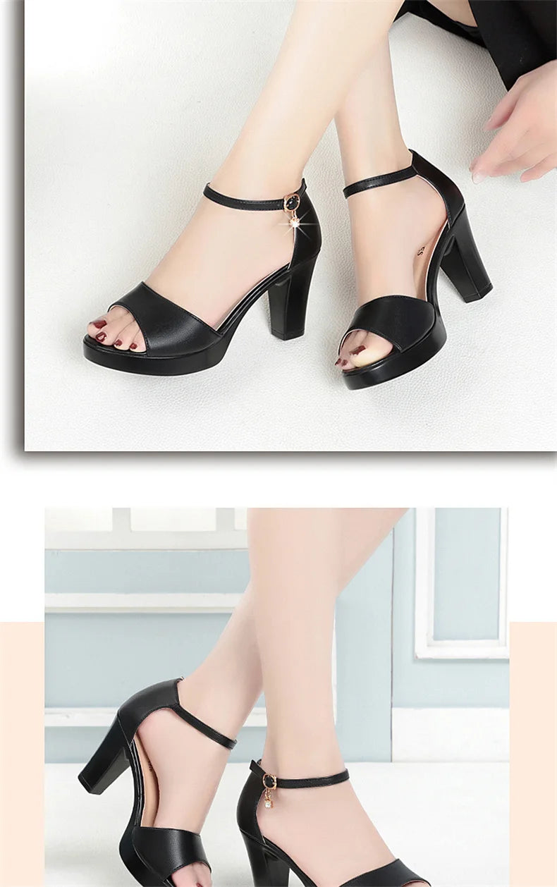 Summer Women Block Heels Fashion Breathable High Heels Sandals Classic Fish Mouth Buckle Versatile Waterproof Platform Sandals