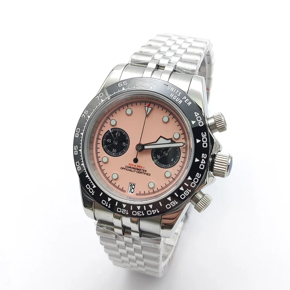 39mm VK64 Quartz Chronograph Men's Watch Sapphire Glass Waterproof Sport quartz watches Stainless Steel Strap Reloj Hombre