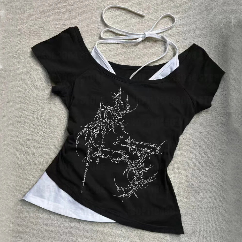Y2K style clothing Gothic style street wear women's sexy tops retro printed patterns women's retro girl style 90s shirt tops
