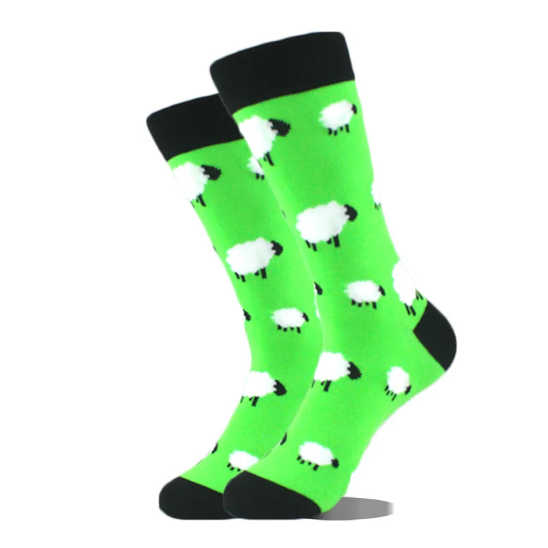 Cool Design Avocado Crew Socks Men Creative Eye Guitar Bus Pattern Sokken Duck Cat Fox Otter Animals Divertidos Chaussette Sox