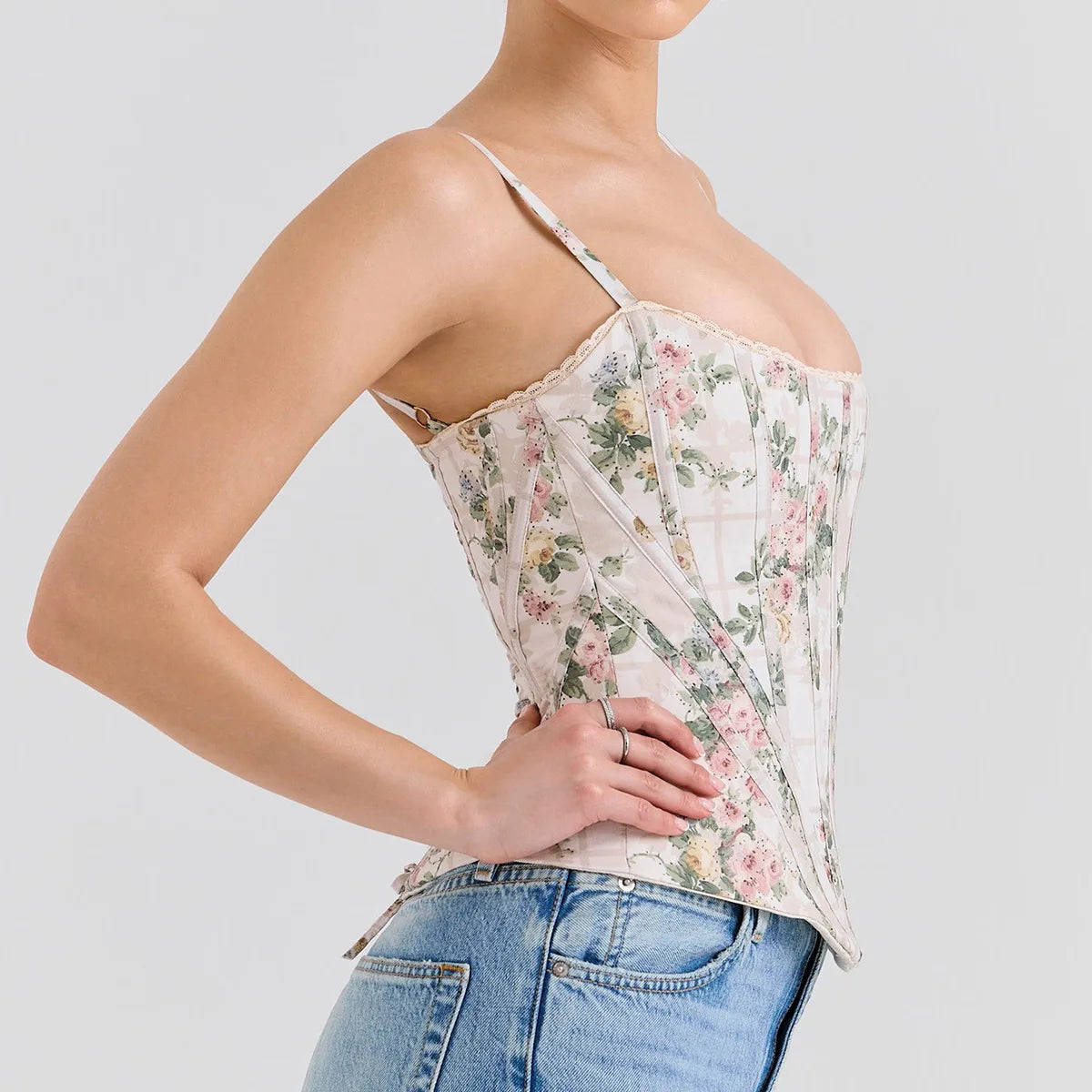 Suninheart Summer Corset Top Sexy 2025 Floral Print Camisole Vest for Women Backless Slim Fit Drawstring Top for Night Club