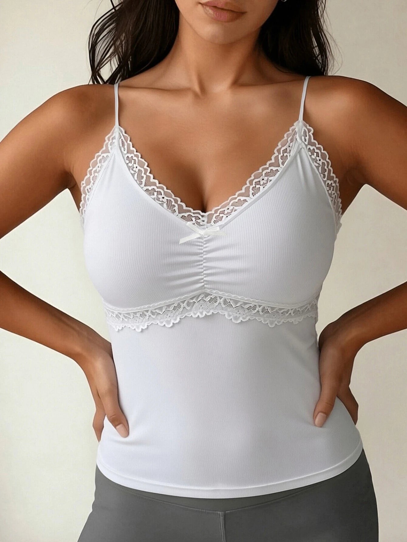 European and American Spice Girls Style Sexy V-Neck Suspender Vest Summer New Product Lace Splicing Solid Color Inner Top Women
