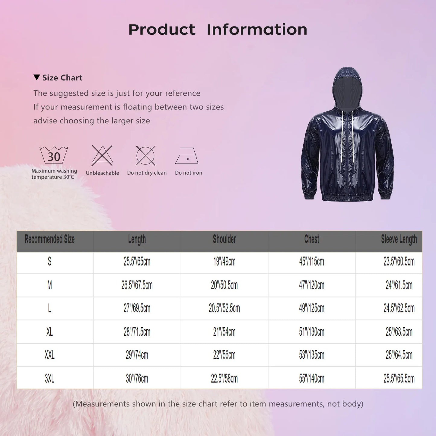Men Shiny Glossy Hooded Jacket Windbreaker Raincoat for Hiking Fishing Biking Long Sleeve Front Zip-up Drawstring Hood Outerwear
