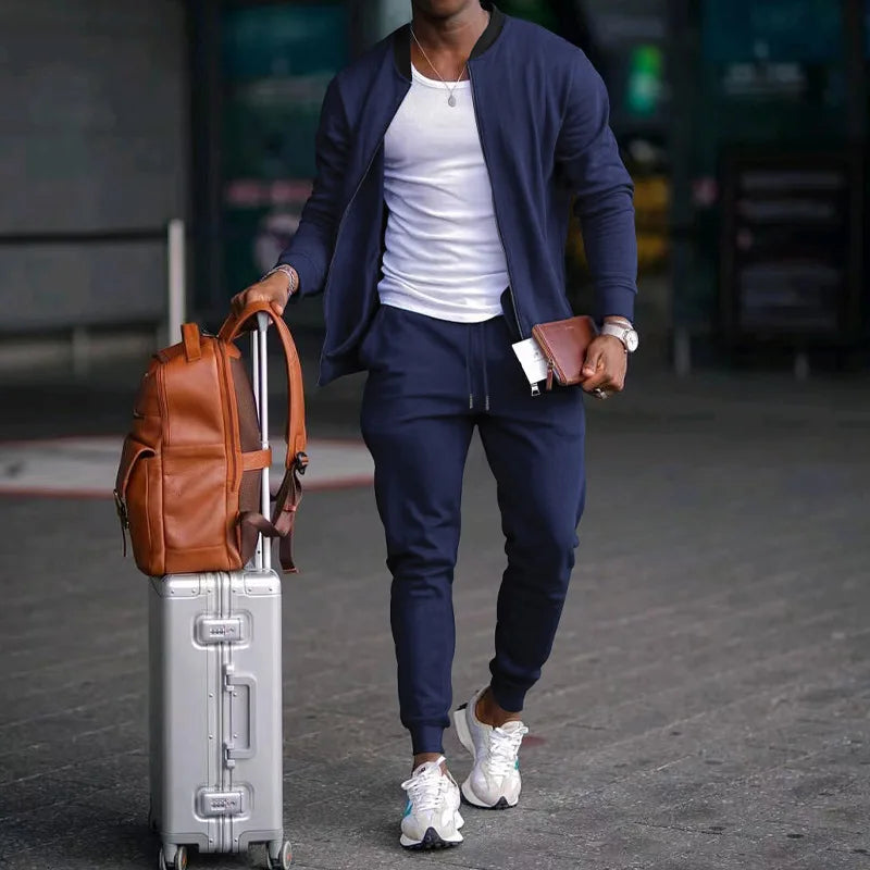 Autumn new solid color jacket men trendy shoulder design stand-up collar large size suit spring and fall fashion