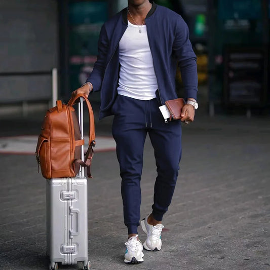 Autumn new solid color jacket men trendy shoulder design stand-up collar large size suit spring and fall fashion