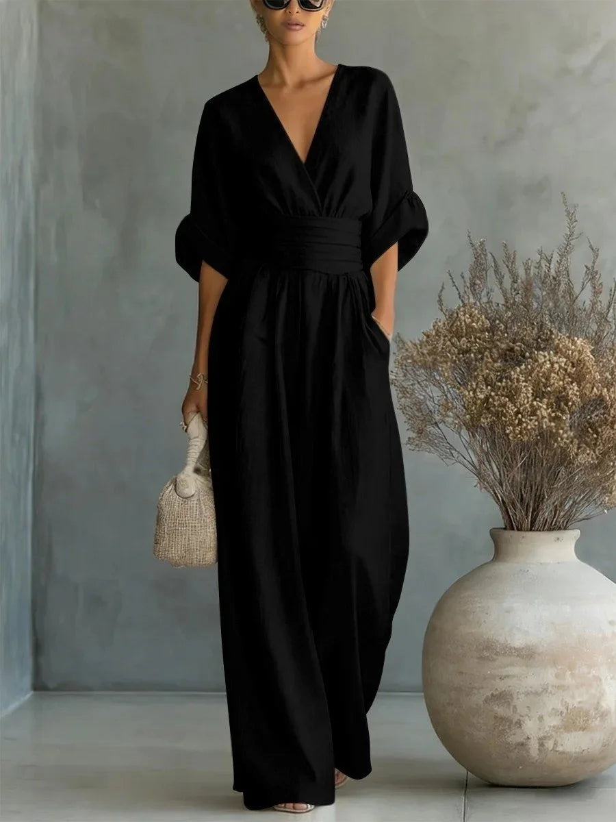 Women's Jumpsuit Fashion High Waist V-neck Casual Jumpsuits Sexy  Solid Color Office Wide Leg Trousers Overalls Vacation Outfit
