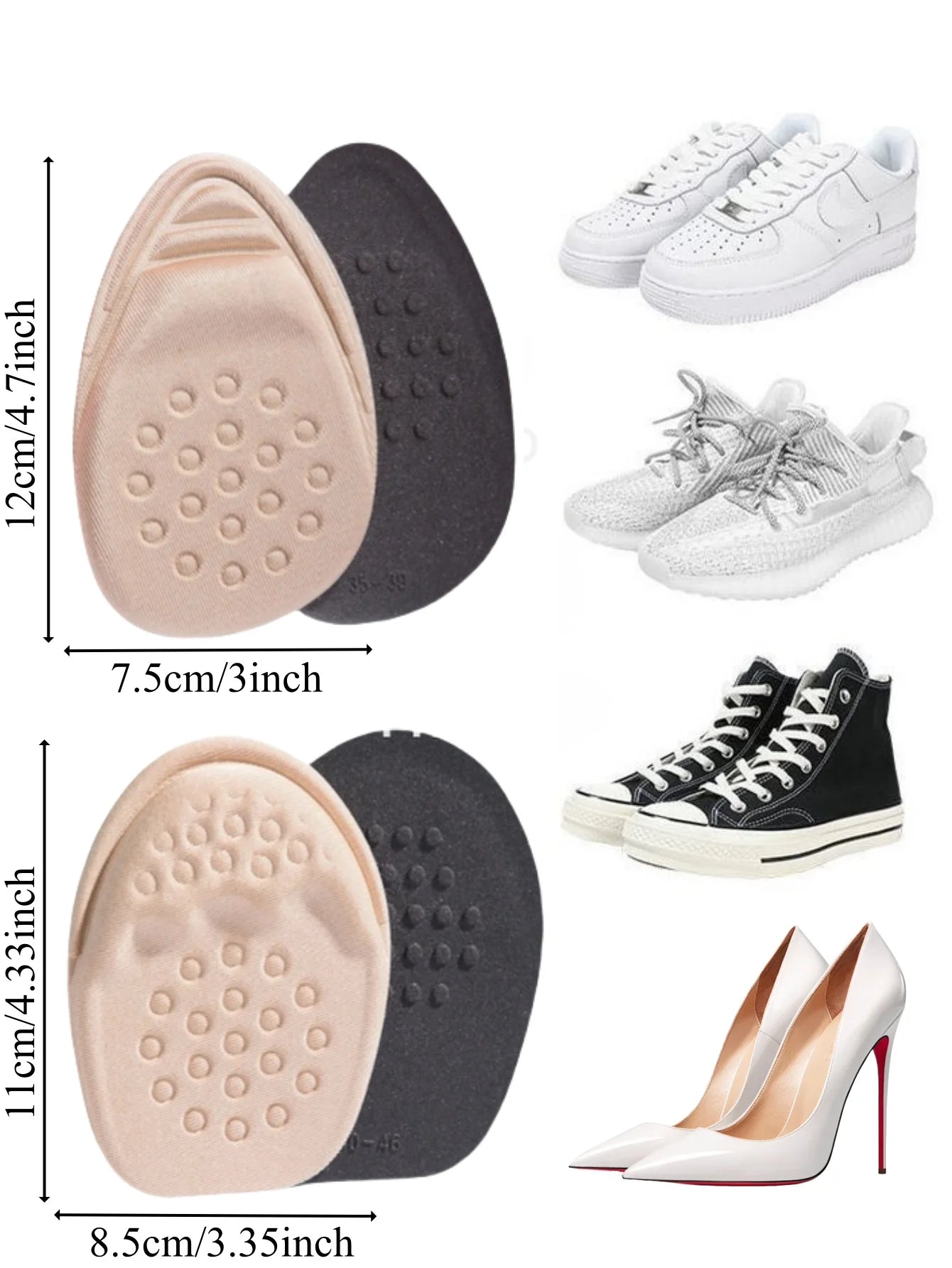 Half Insoles for Shoes Inserts Forefoot Insert Non-slip Sole Cushion Reduce Shoe Size Filler High Heels Pain Relief Shoe Pads
