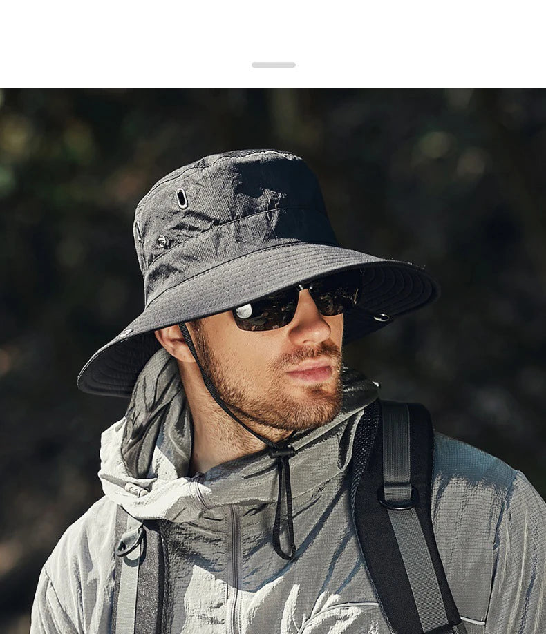 Summer Wide Large Brim Men Fisherman Hat Waterproof UV Protection Sun cap Hiking Fishing Climbing Oversized Safari Bucket Hats BAZAARHUBO