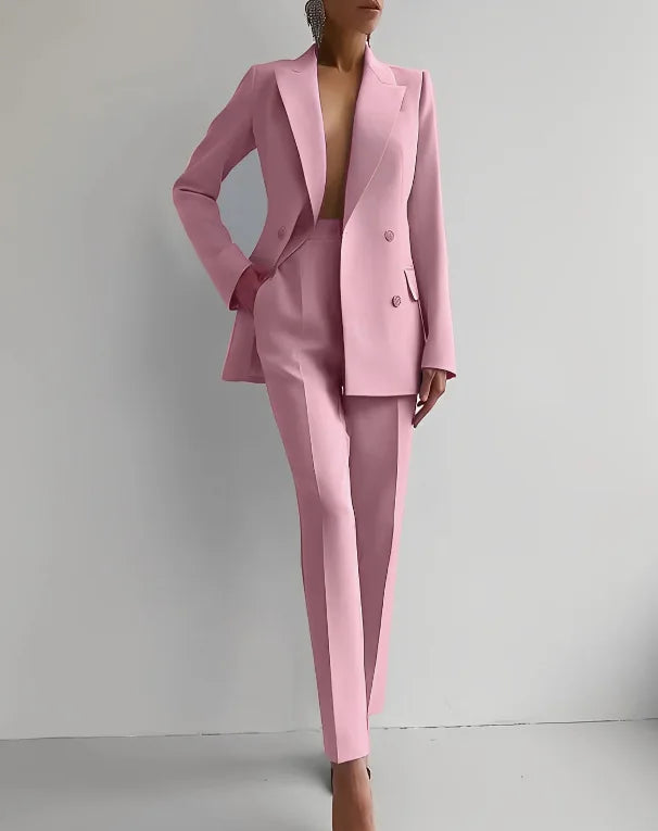 Spring Casual Long Sleeve Two Piece Blazer Pants Suit For Women Office Wear