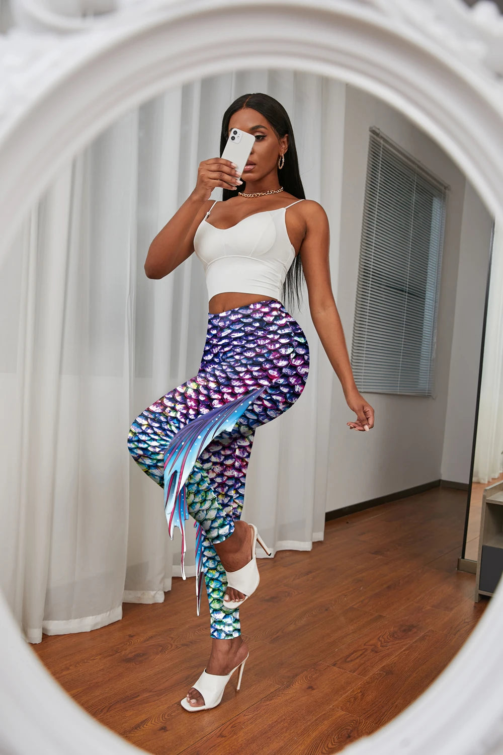Mermaid Print Women's Pants Colour Fish Scales Yoga Leggings 3D Printed Women's Bottoms Fashion Women Trousers Workout Fitness