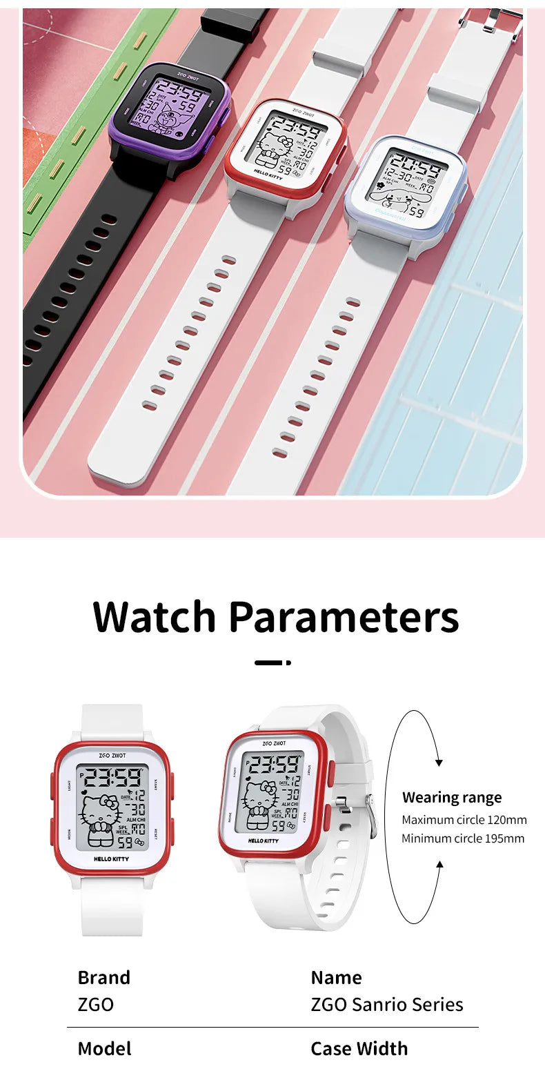 ZGO X Sanrio Hello Kitty Watch For Girls Student Kids' Electronic Watches Waterproof Sports Wristwatch Girl Child Gift Box 878