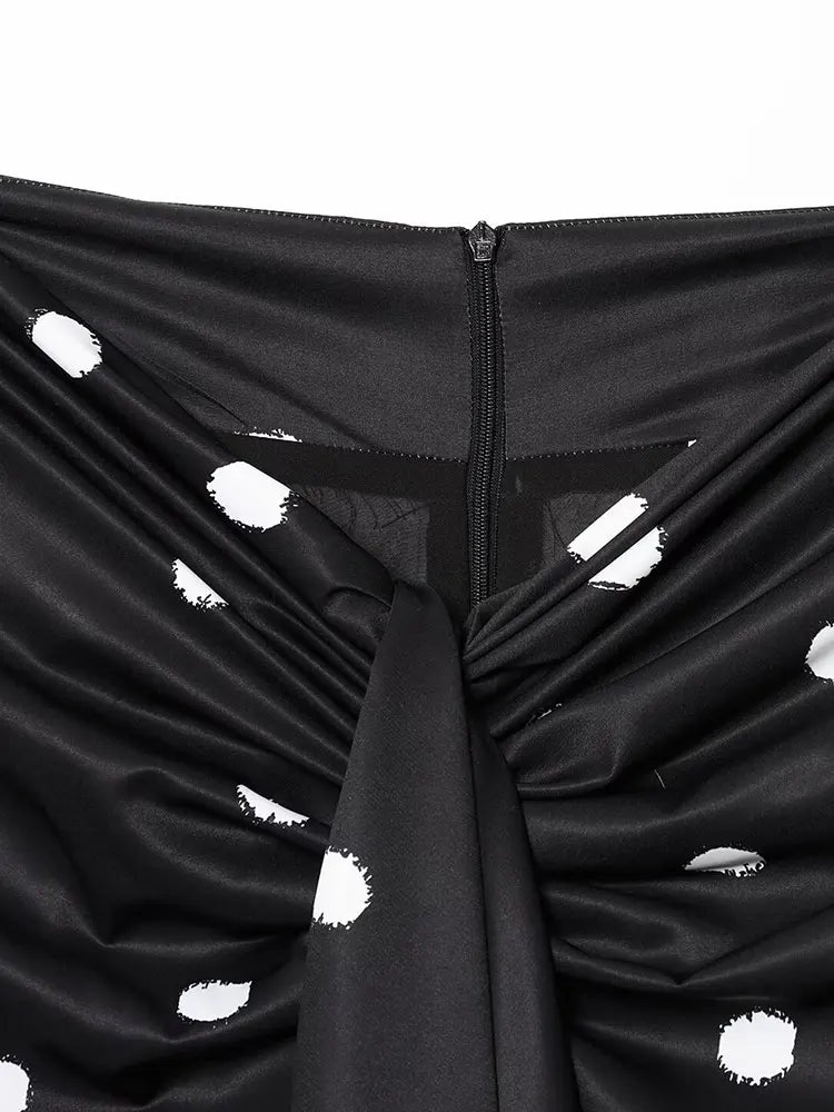 TFAFXY 2025 Polka Dot Skirt Women Wrap Ruched Midi Skirt Woman New Fashion Elegant Long Skirts For Women Party Skirts
