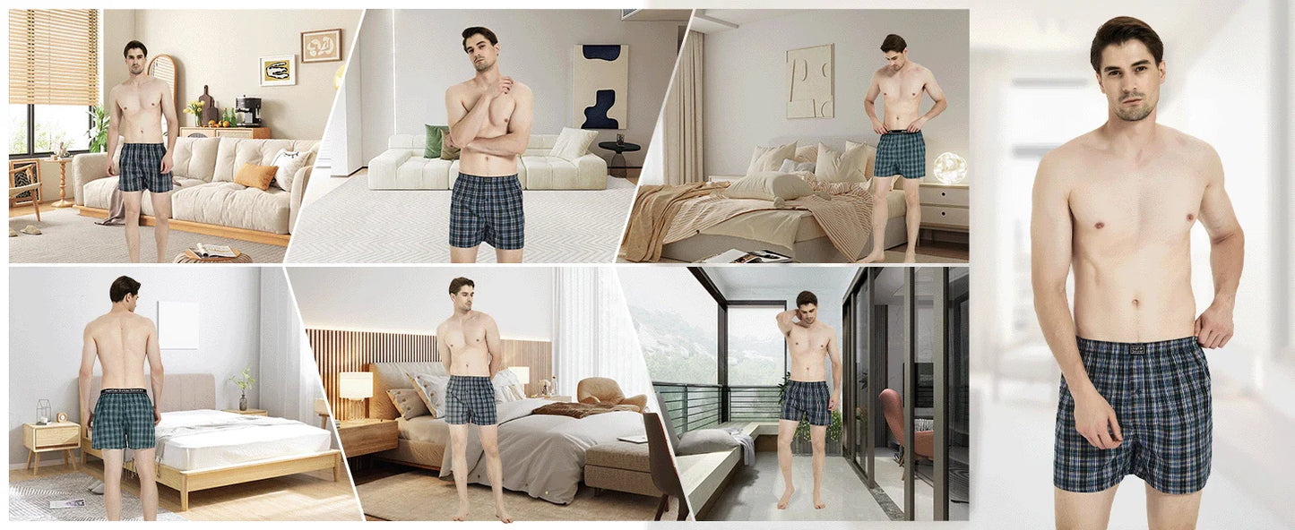 JupiterSecret 6 Pcs Men's Woven Boxer Shorts, Elastic Waistband Random Color
