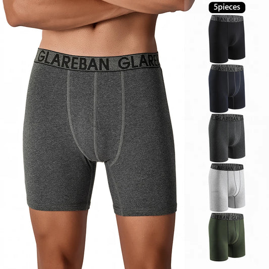 5pcs Set Mid-Long Cotton Brand Boxer Shorts for Men Underwear Breathable Male Underpants Briefs Boxershorts Slips Soft Panties