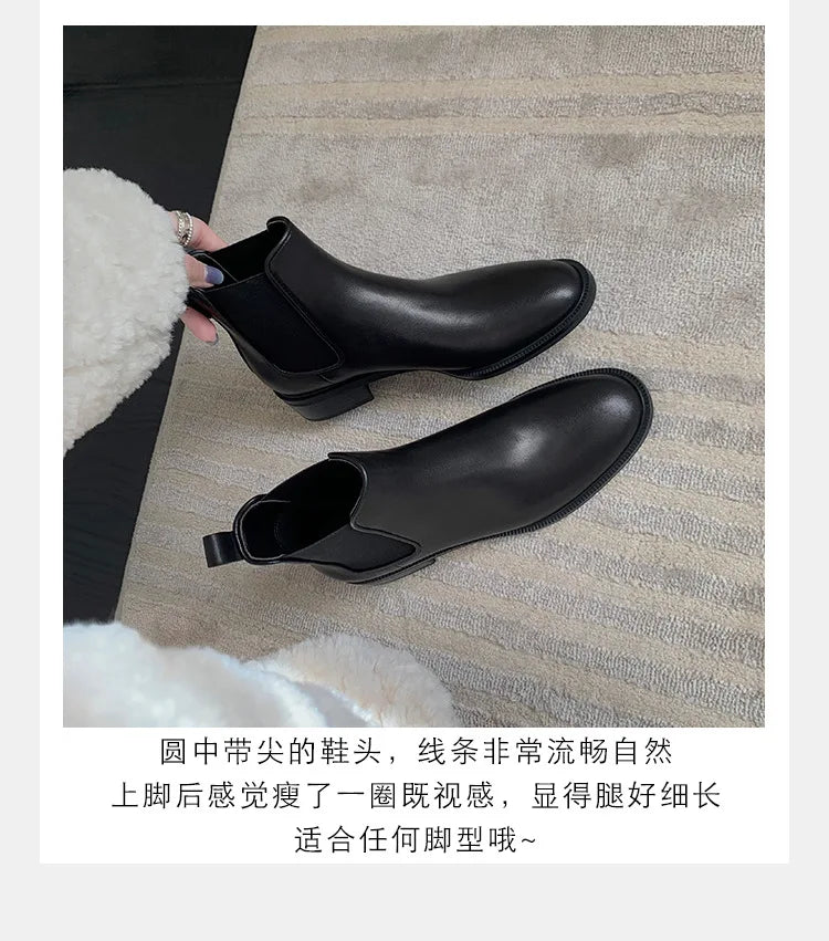 2026 Autumn/Winter Ankle Boots Women Basic Chelsea Botas Mujer Low Thick Heels Short Booties PU Leather Slip On Stretch Botines