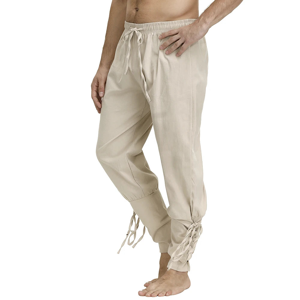 Medieval Pants for Men Costume Cosplay Renaissance Bandage Pants Gothic Trousers Plus Size Pirate Pants Brown Black