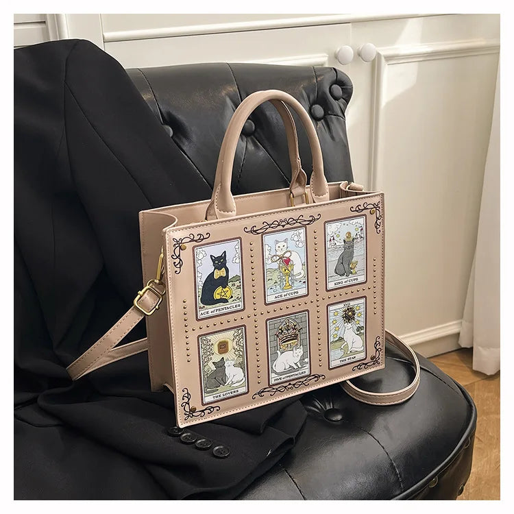 Vintage and Luxury Designer Bag Popular Fashionable Tote Bag Large Capacity with Delicate Embroidery Cat Printing Bag for Women