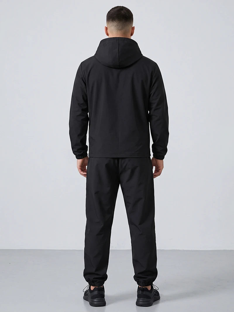 Men's Trendy 2 Piece Tracksuit Set Hooded Full Zip Windbreaker Jacket Coat Tops Quick Dry Athletic Jogger Pants Trousers