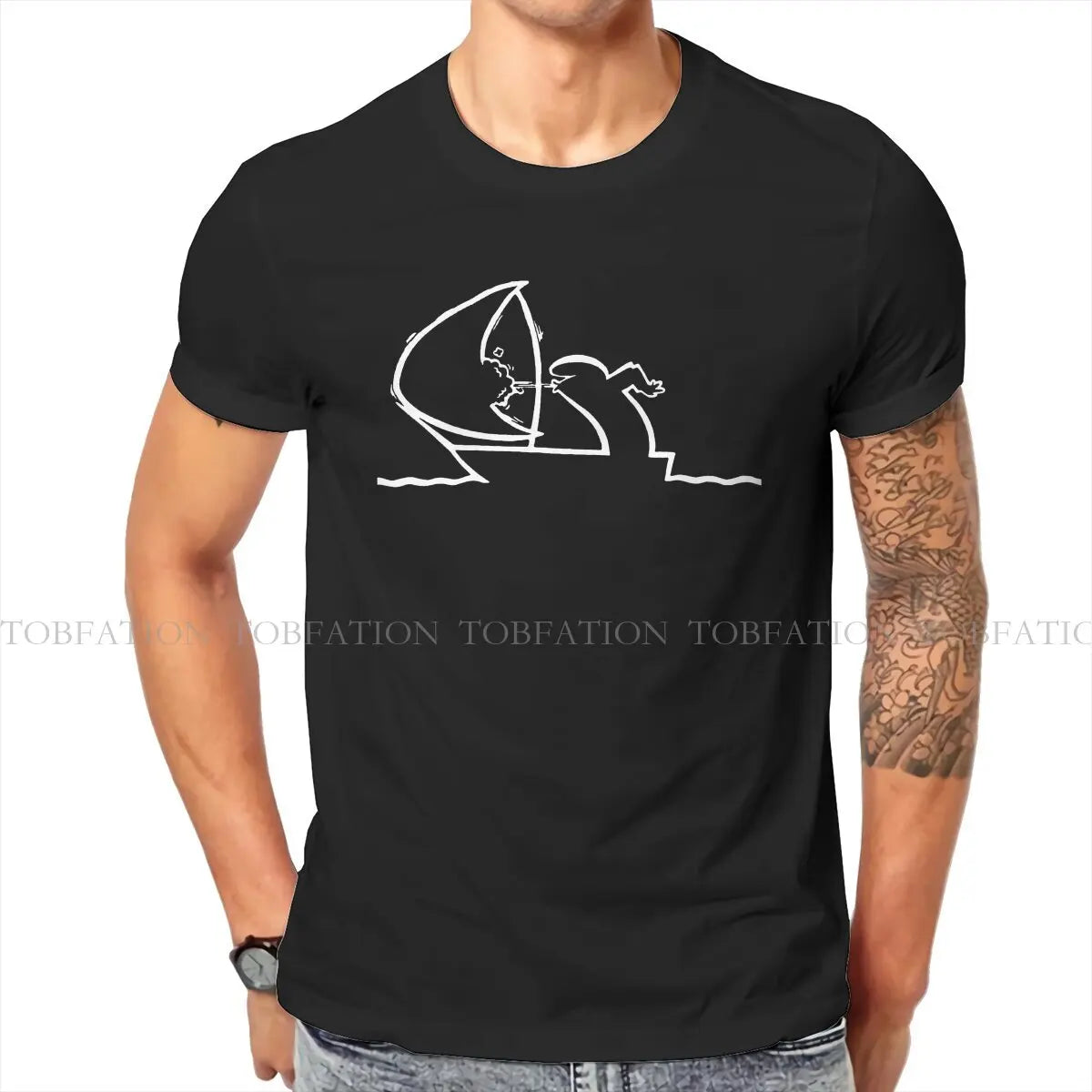 Sailing TShirt For Men La Linea The Line Osvaldo Cavandoli TV Camisetas Style T Shirt Comfortable Print Loose