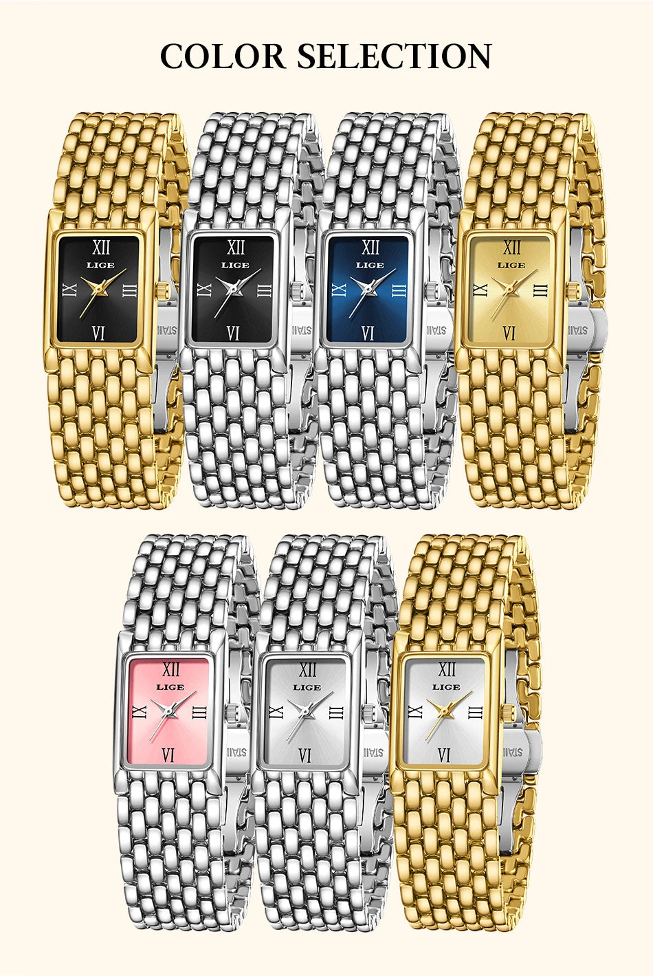 2025 LIGE New Watches Women Fashion Casual Luxury Gifts Womens Waterproof Square Dial Steel Belt Quartz Wrist Watch reloj mujer