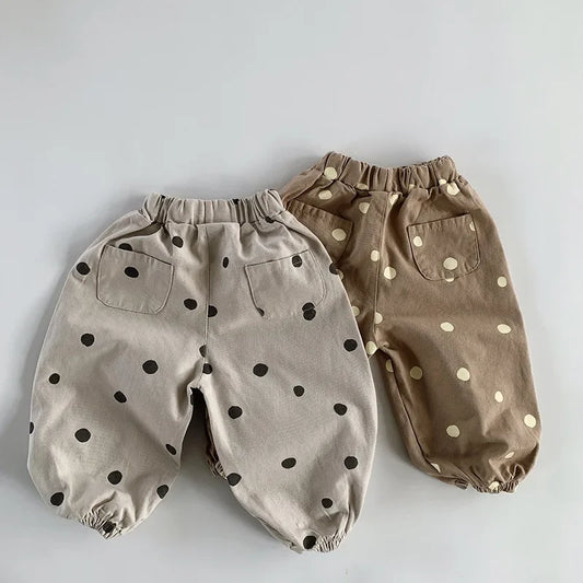 Kids Casual Pants Boys and Girls 2025 Spring and Autumn Korean Style Polka Dot Loose Cute Sweet Wide Leg Casual Pants for Kids