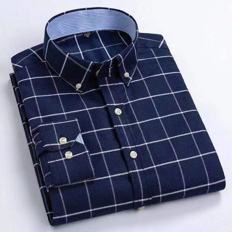 Men's Classic Plaid Oxford Long Sleeve Shirts Pocket 100% Cotton Business Casual Formal Standard Fit Workwear Button Down Shirts